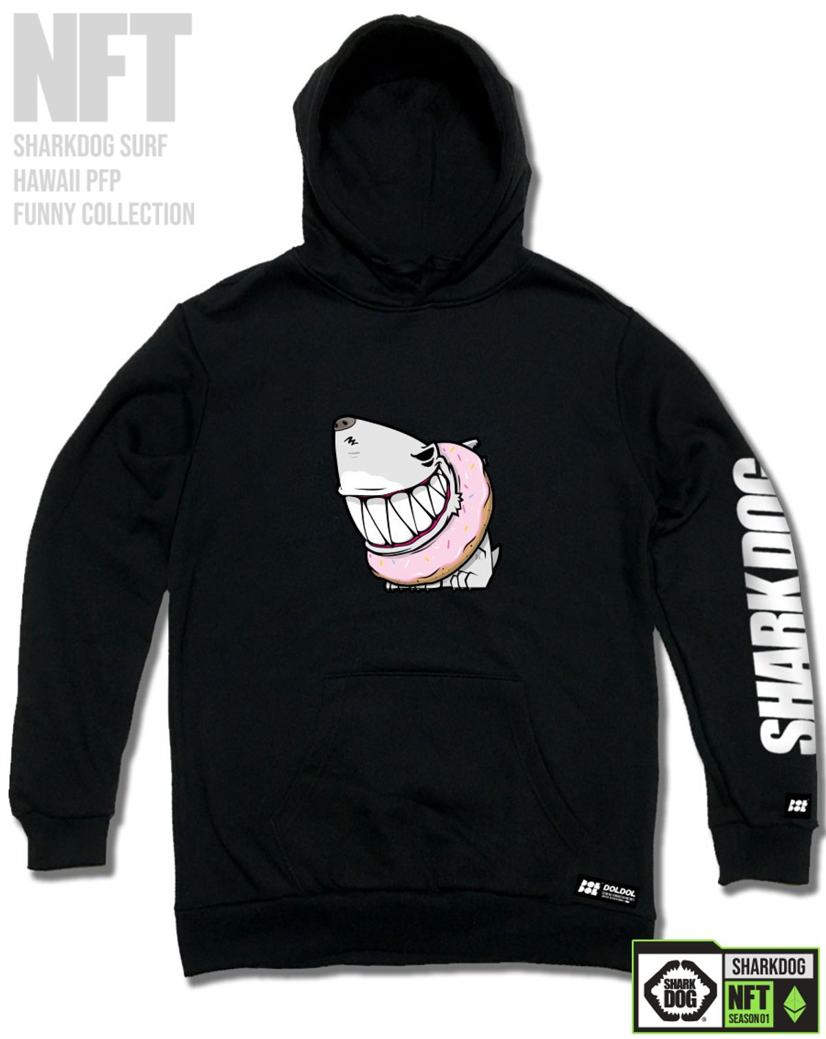 돌돌(DOLDOL) SHARK-DOG-HOODY-228 샤크독 서핑 하와이 NFT 캐릭터 그래픽 후드티 후디