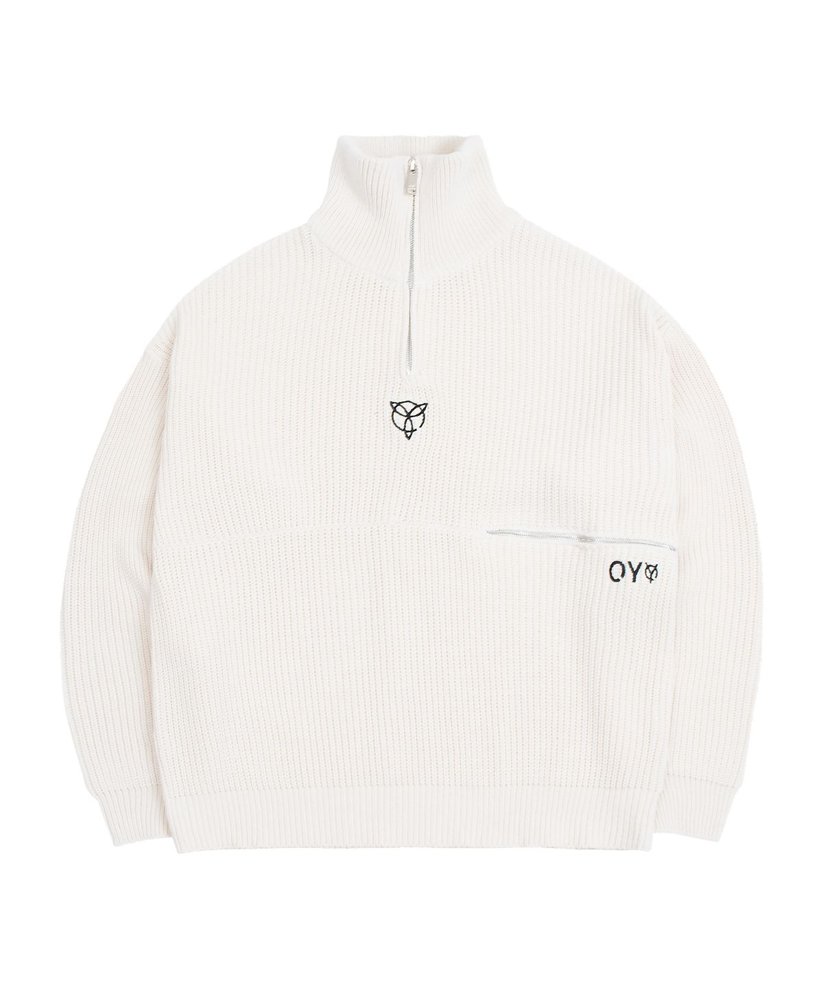오픈야드(오와이)(OPENYARD(OY)) 사이드 지퍼 폴라 니트-아이보리