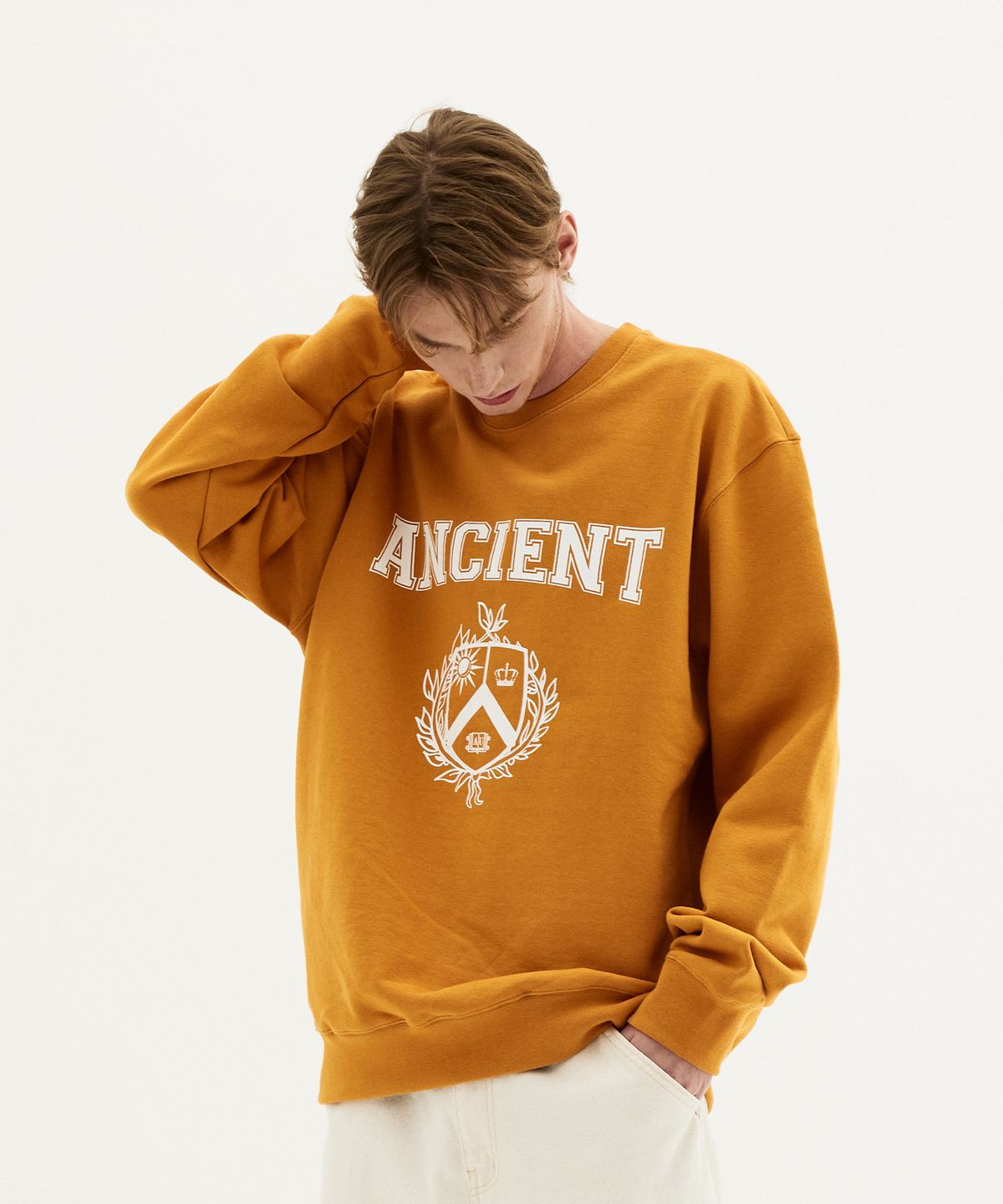에인션트 유니온(ANCIENT UNION) BIG Logo Sweat Mustard Yellow