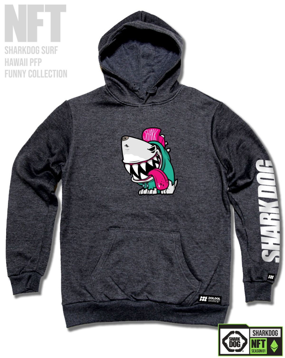 돌돌(DOLDOL) SHARK-DOG-HOODY-230 샤크독 서핑 하와이 NFT 캐릭터 그래픽 후드티 후디