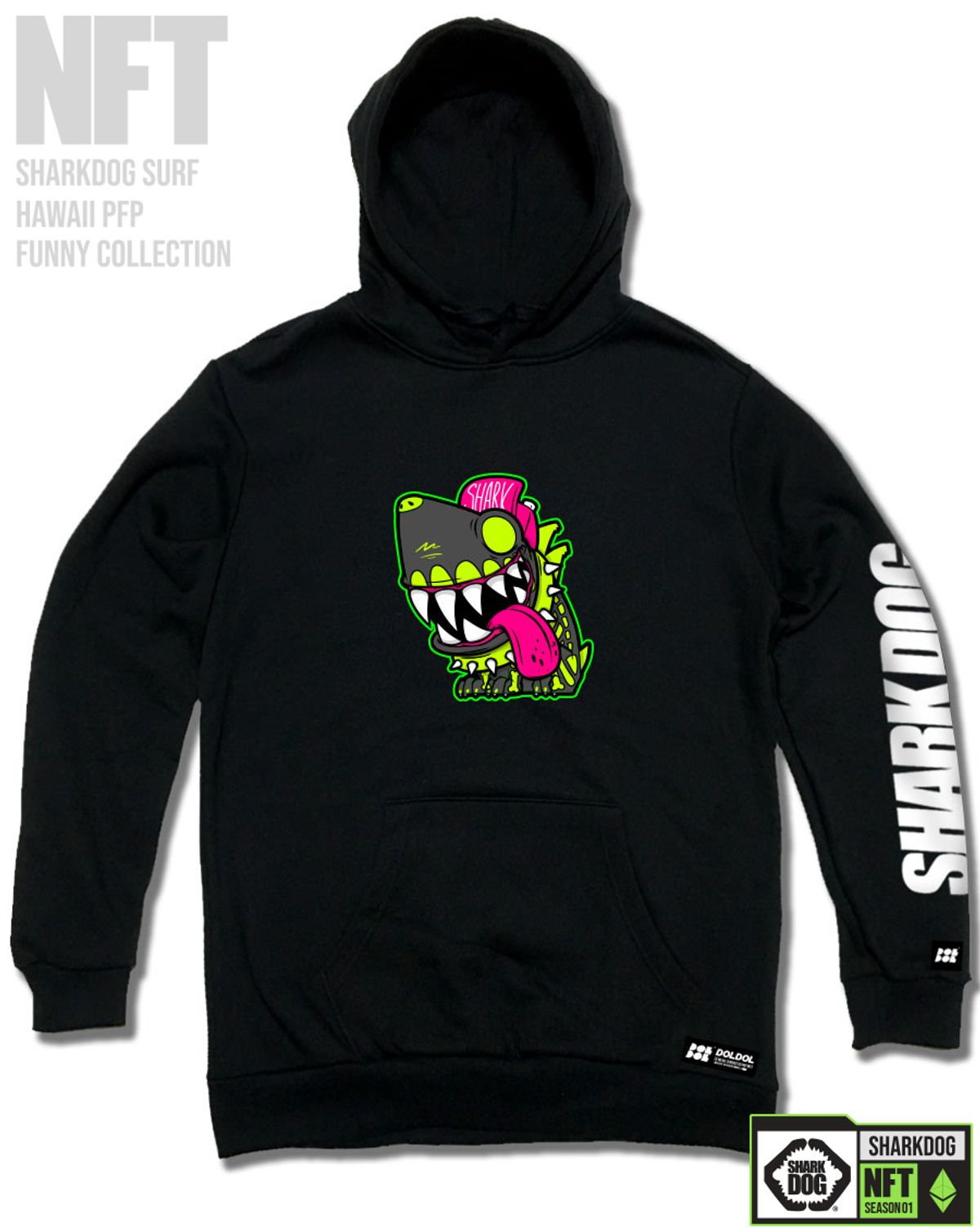 돌돌(DOLDOL) SHARK-DOG-HOODY-232 샤크독 서핑 하와이 NFT 캐릭터 그래픽 후드티 후디
