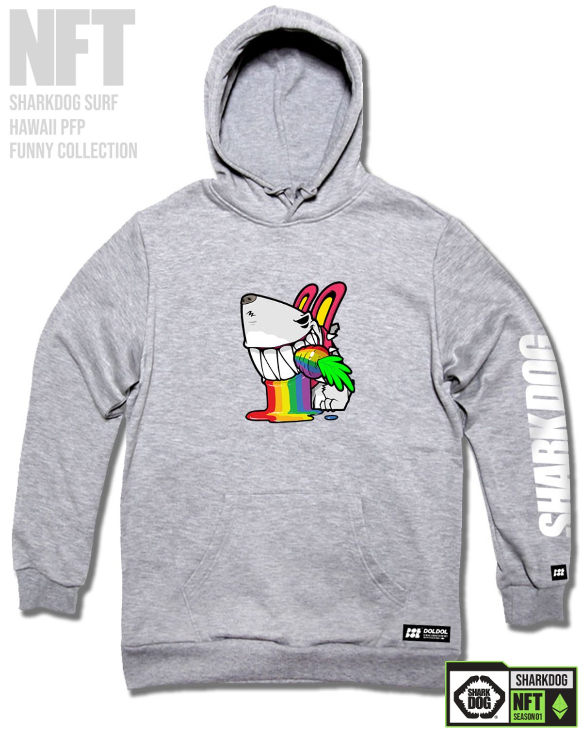 돌돌(DOLDOL) SHARK-DOG-HOODY-233 샤크독 서핑 하와이 NFT 캐릭터 그래픽 후드티 후디
