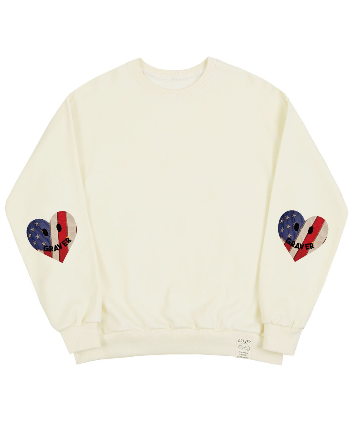 그레이버(GRAVER) [UNISEX]엘보우 성조기 스마일 하트 맨투맨_크림