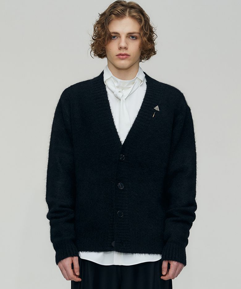 ALPACA HAIRY CROPPED CARDIGAN (BLACK)