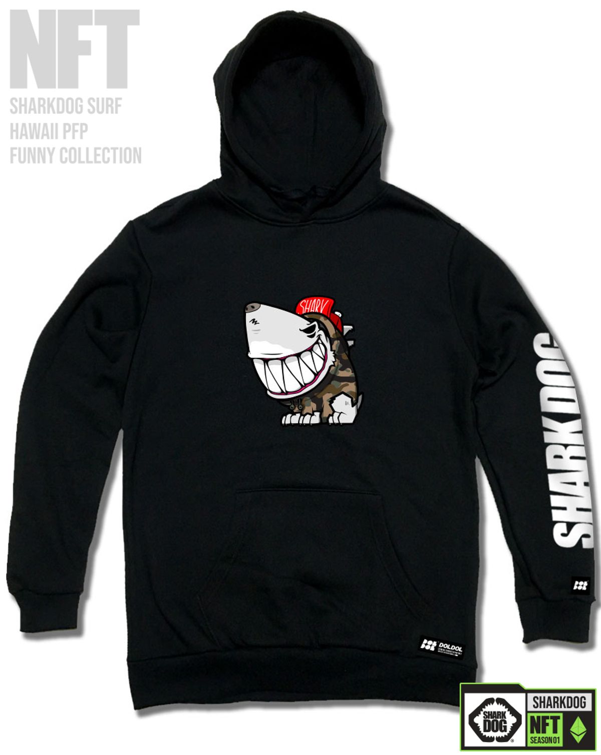 돌돌(DOLDOL) SHARK-DOG-HOODY-234 샤크독 서핑 하와이 NFT 캐릭터 그래픽 후드티 후디