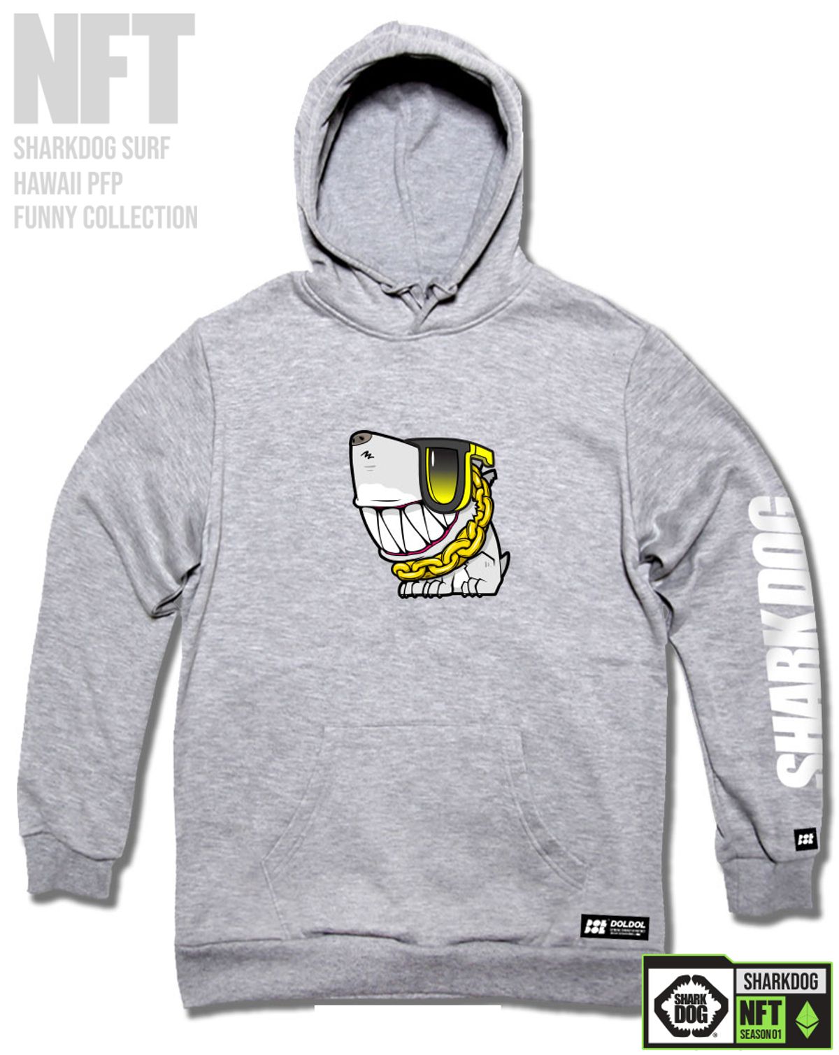 돌돌(DOLDOL) SHARK-DOG-HOODY-237 샤크독 서핑 하와이 NFT 캐릭터 그래픽 후드티 후디
