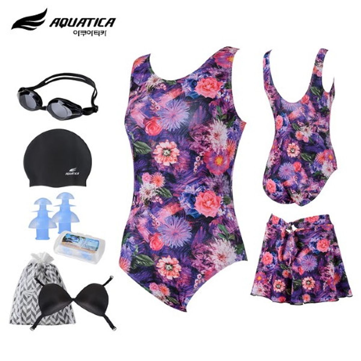 아쿠아티카(AQUATICA) 여성 실내수영복 AQA14CQ 일반용수경6종세트