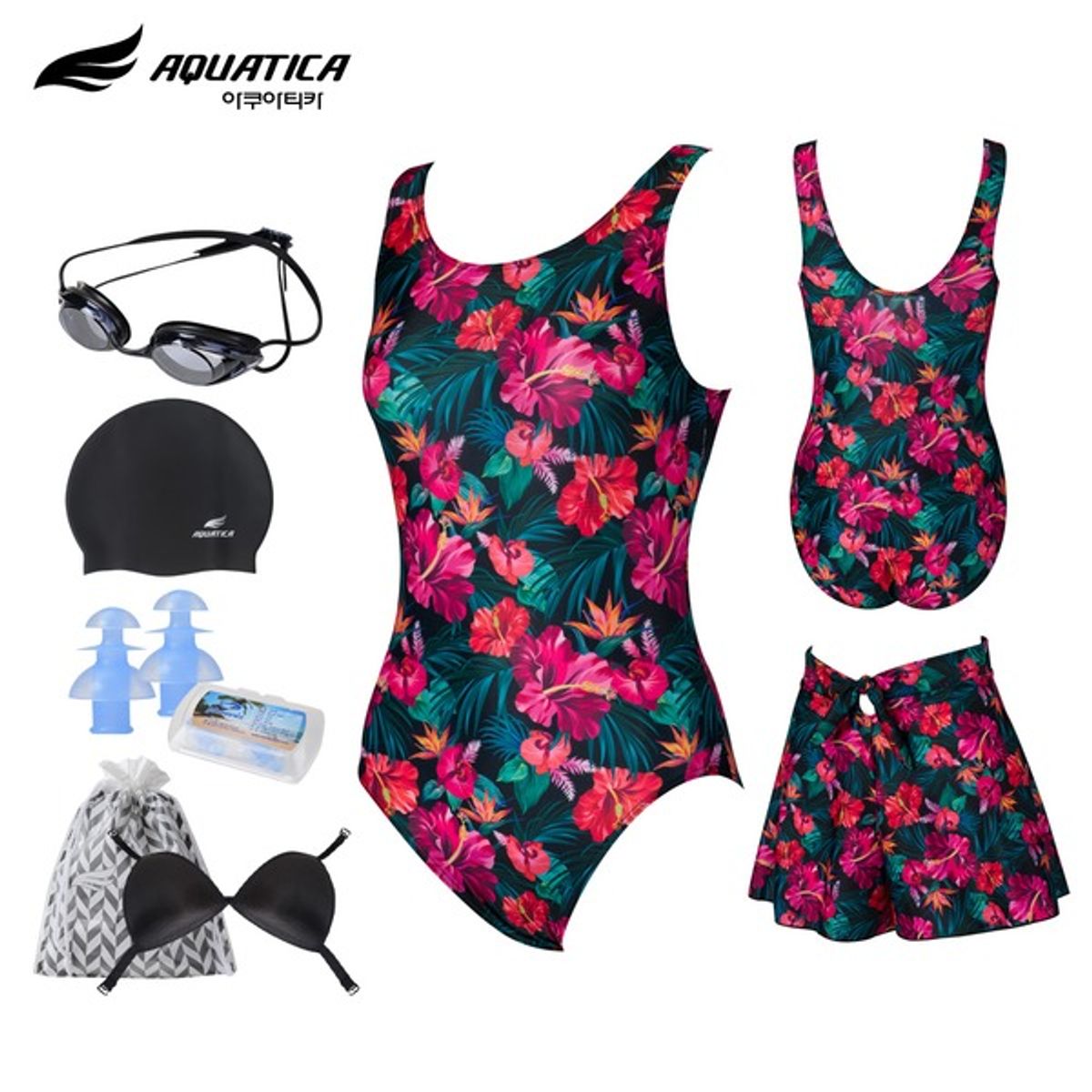 아쿠아티카(AQUATICA) 여성 실내수영복 AQA14CX 선수용수경6종세트