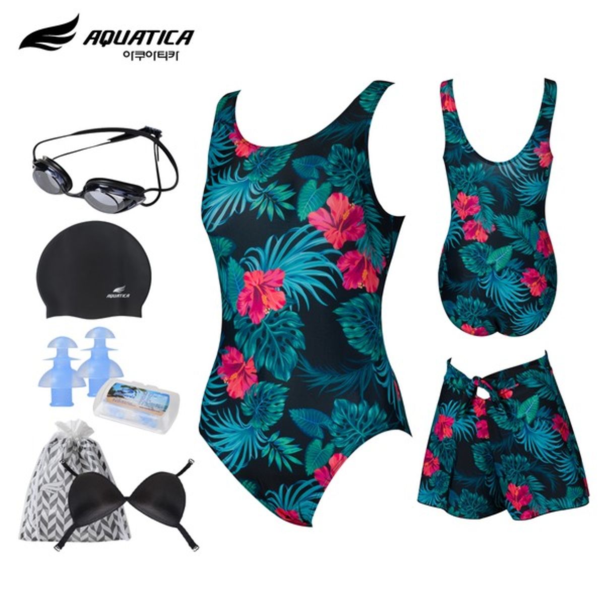 아쿠아티카(AQUATICA) 여성 실내수영복 AQA14CV 선수용수경6종세트