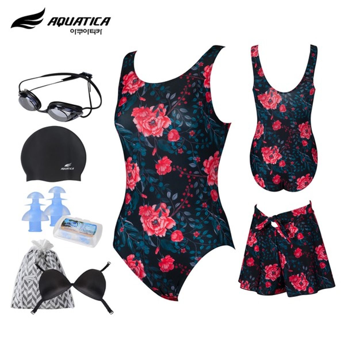아쿠아티카(AQUATICA) 여성 실내수영복 AQA14CU 선수용수경6종세트