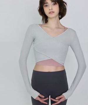 여성 요가복 DEVI-T0041-그레이 필라테스 커브 랩 크롭티