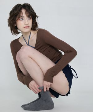 여성 요가복 DEVI-T0041-브라운 필라테스 커브 랩 크롭티