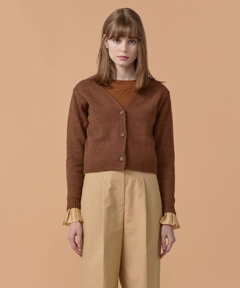 [22FW] Pleated sleeves Detail Cardigan - Brown