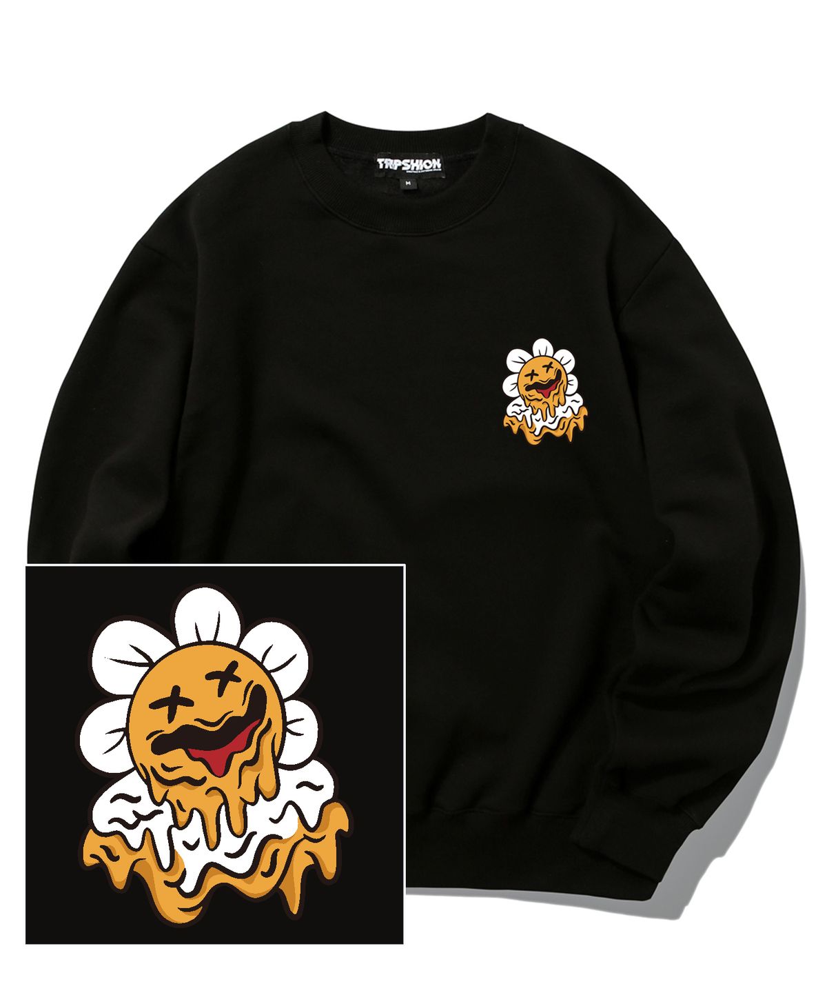 트립션(TRIPSHION) MELTING DAISY LOGO 크루넥 - 블랙