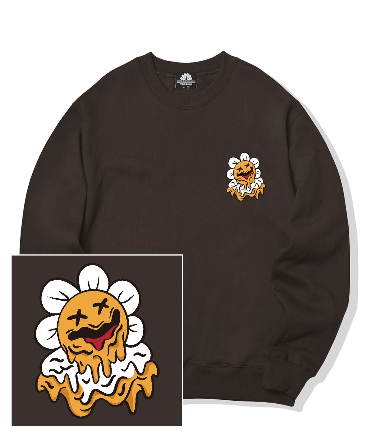 트립션(TRIPSHION) MELTING DAISY LOGO 크루넥 - 브라운
