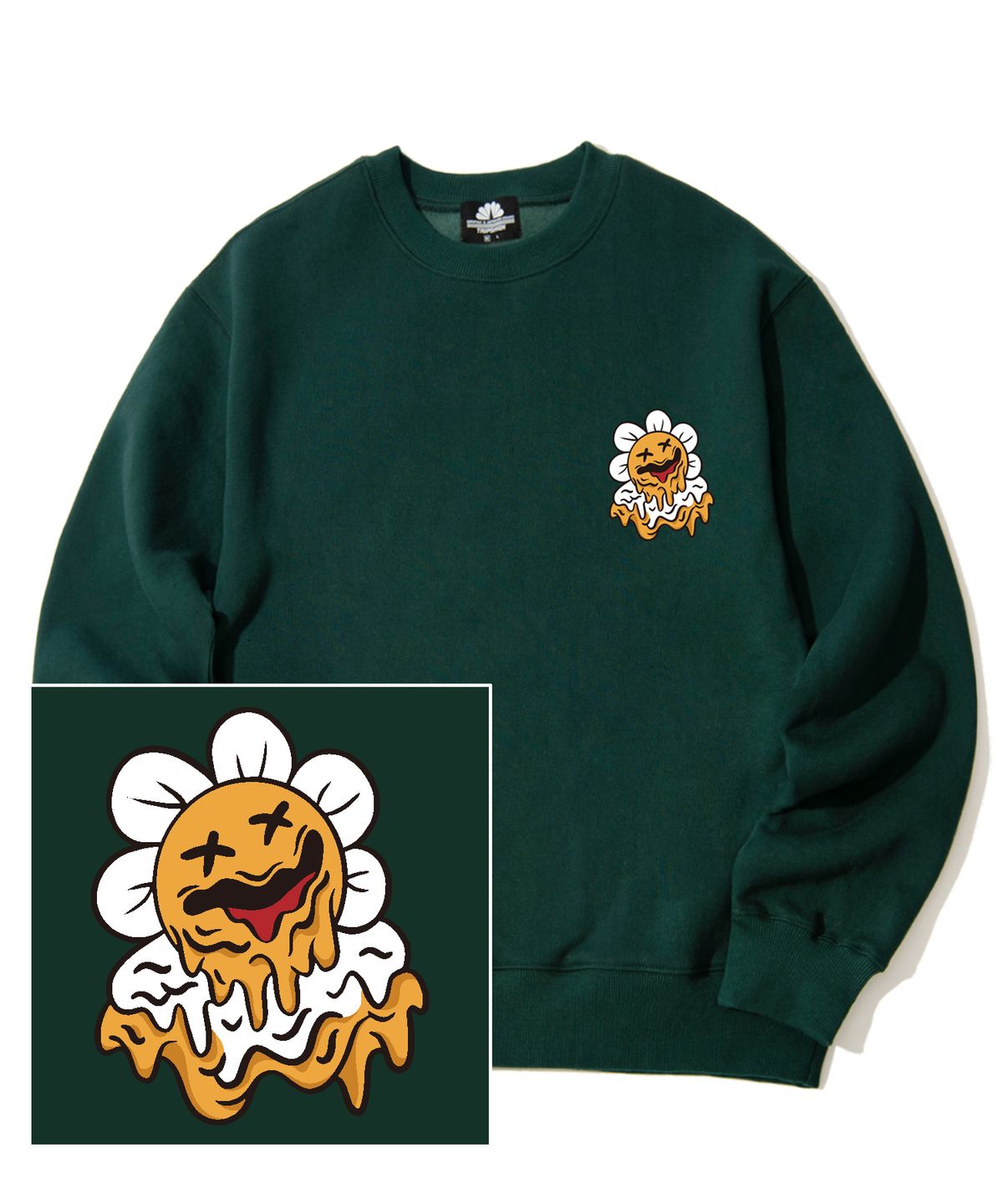 트립션(TRIPSHION) MELTING DAISY LOGO 크루넥 - 그린