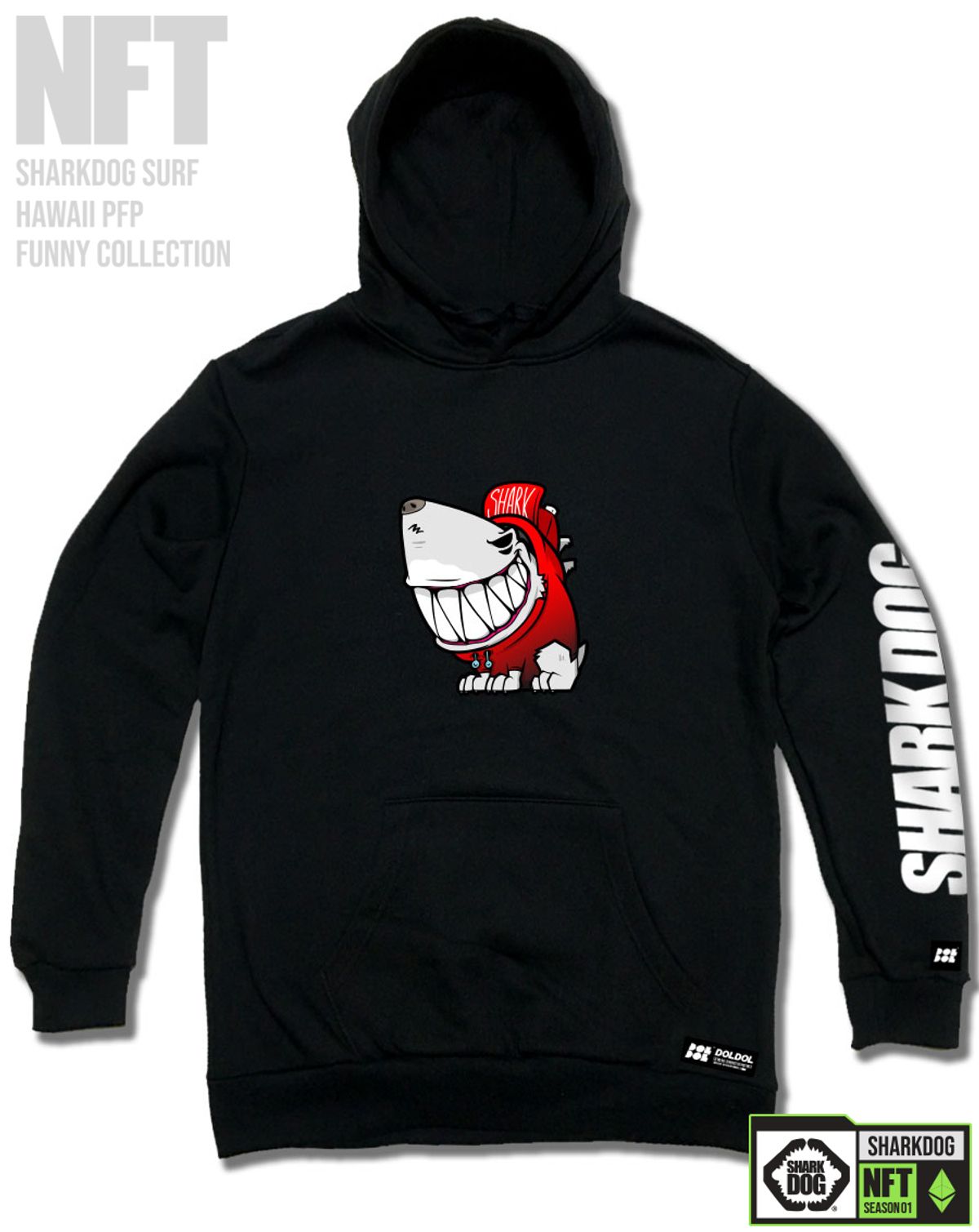 돌돌(DOLDOL) SHARK-DOG-HOODY-240 샤크독 서핑 하와이 NFT 캐릭터 그래픽 후드티 후디
