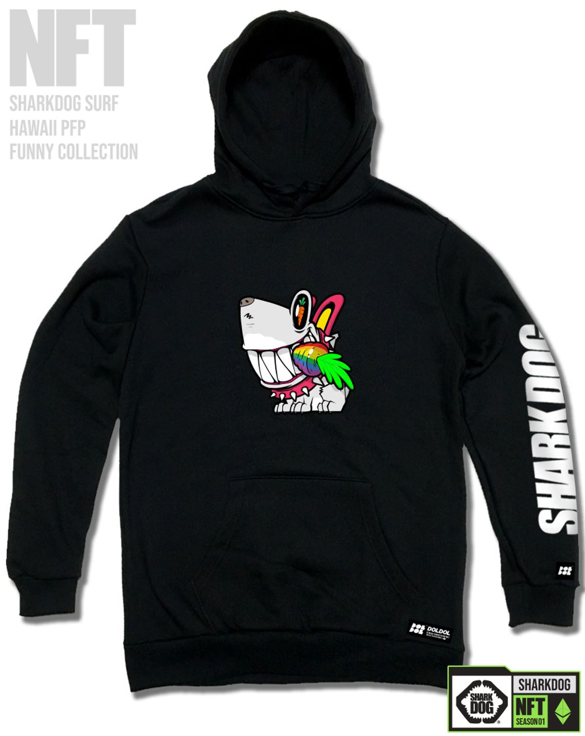 돌돌(DOLDOL) SHARK-DOG-HOODY-241 샤크독 서핑 하와이 NFT 캐릭터 그래픽 후드티 후디