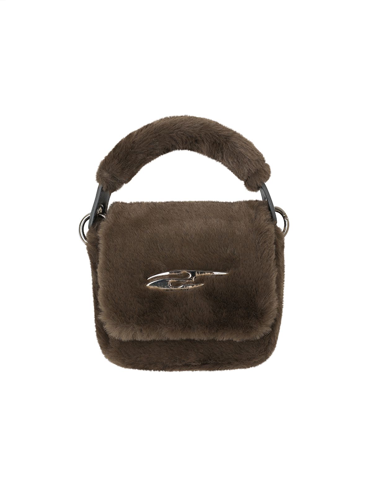 와이이이엘(YEEL) PLAQUE LOGO FUR MINI BAG BROWN