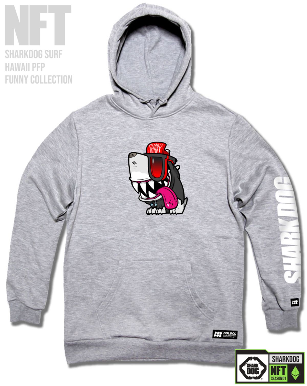 돌돌(DOLDOL) SHARK-DOG-HOODY-242 샤크독 서핑 하와이 NFT 캐릭터 그래픽 후드티 후디