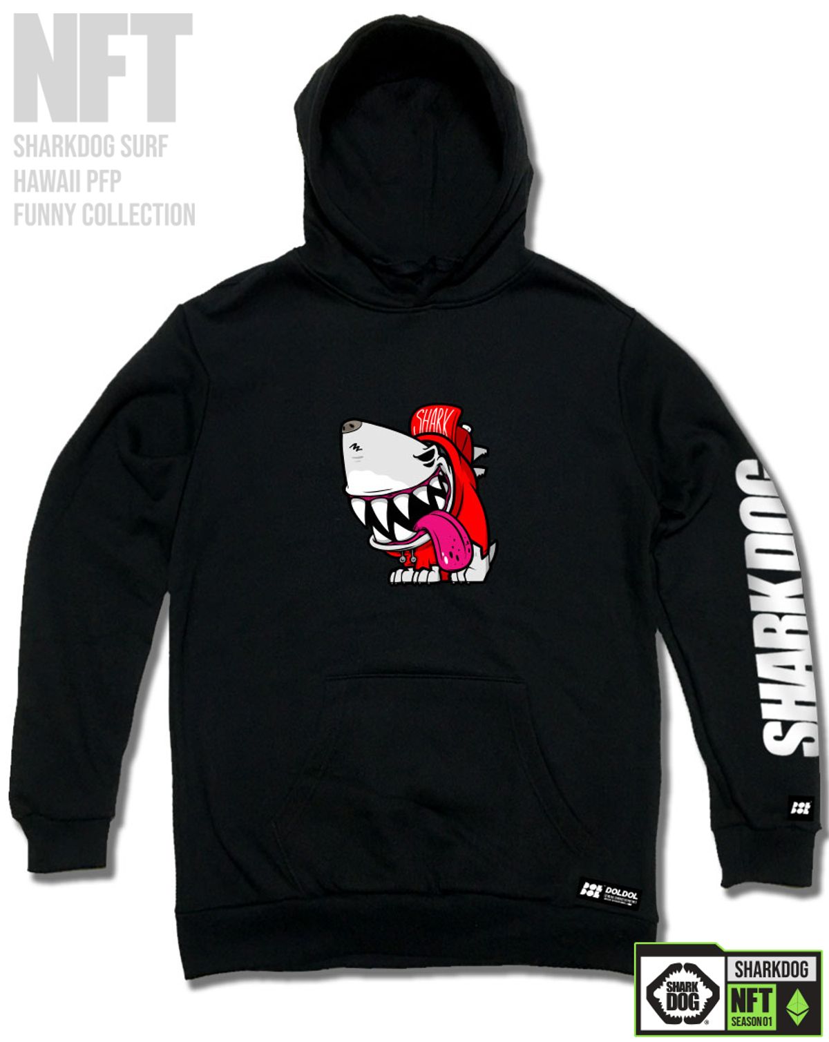 돌돌(DOLDOL) SHARK-DOG-HOODY-243 샤크독 서핑 하와이 NFT 캐릭터 그래픽 후드티 후디