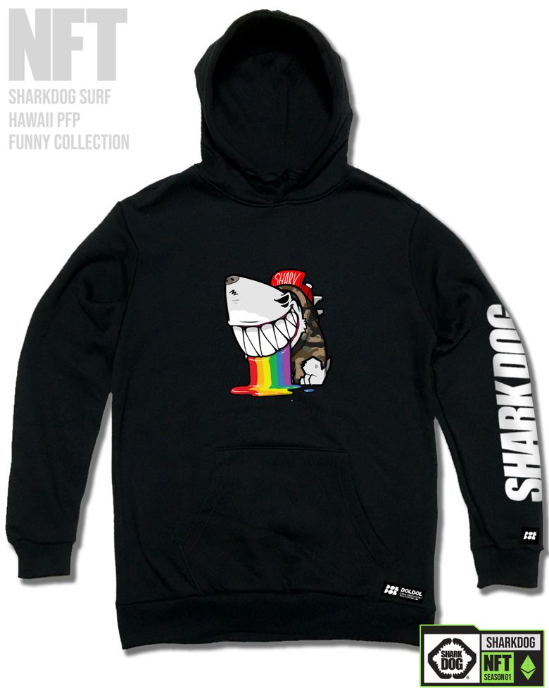 SHARK-DOG-HOODY-244 샤크독 서핑 하와이 NFT 캐릭터 그래픽 후드티 후디