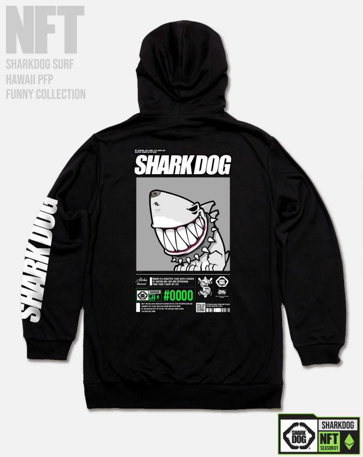 돌돌(DOLDOL) SHARK-DOG-HOODY-245 샤크독 서핑 하와이 NFT 캐릭터 그래픽 후드티 후디