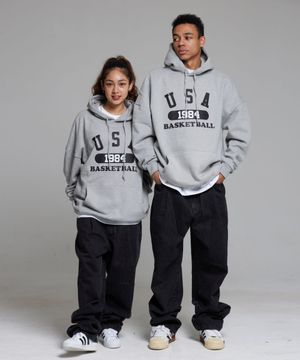 유에스에이 바스켓볼 후드티 그레이 블랙