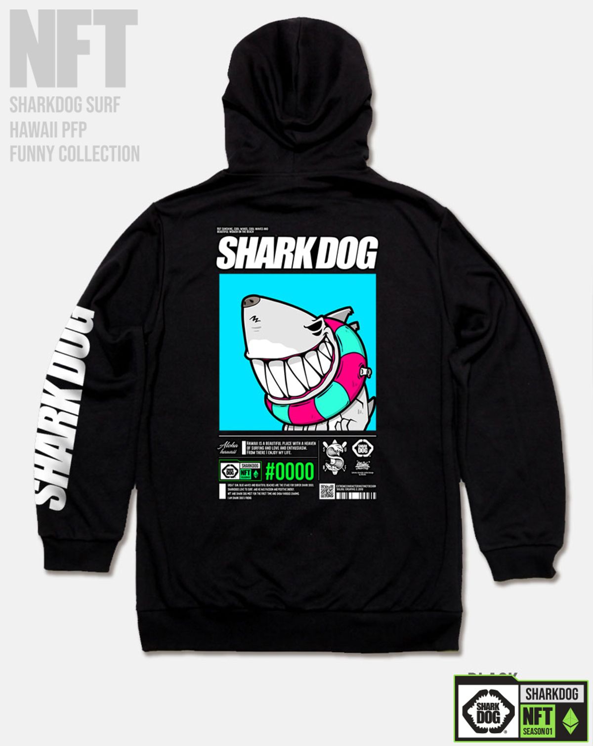 돌돌(DOLDOL) SHARK-DOG-HOODY-246 샤크독 서핑 하와이 NFT 캐릭터 그래픽 후드티 후디