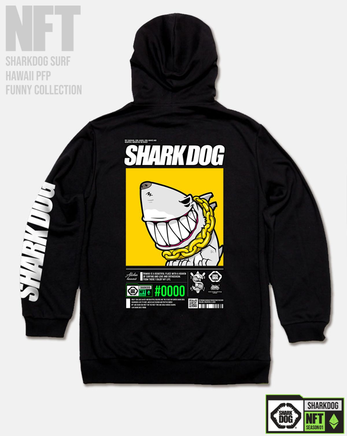 돌돌(DOLDOL) SHARK-DOG-HOODY-247 샤크독 서핑 하와이 NFT 캐릭터 그래픽 후드티 후디