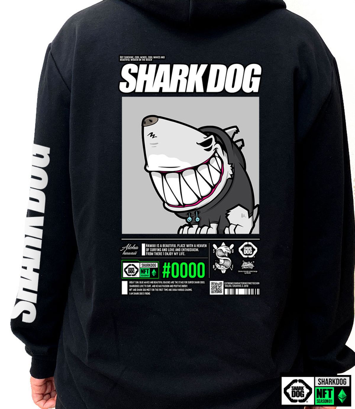 돌돌(DOLDOL) SHARK-DOG-HOODY-248 샤크독 서핑 하와이 NFT 캐릭터 그래픽 후드티 후디