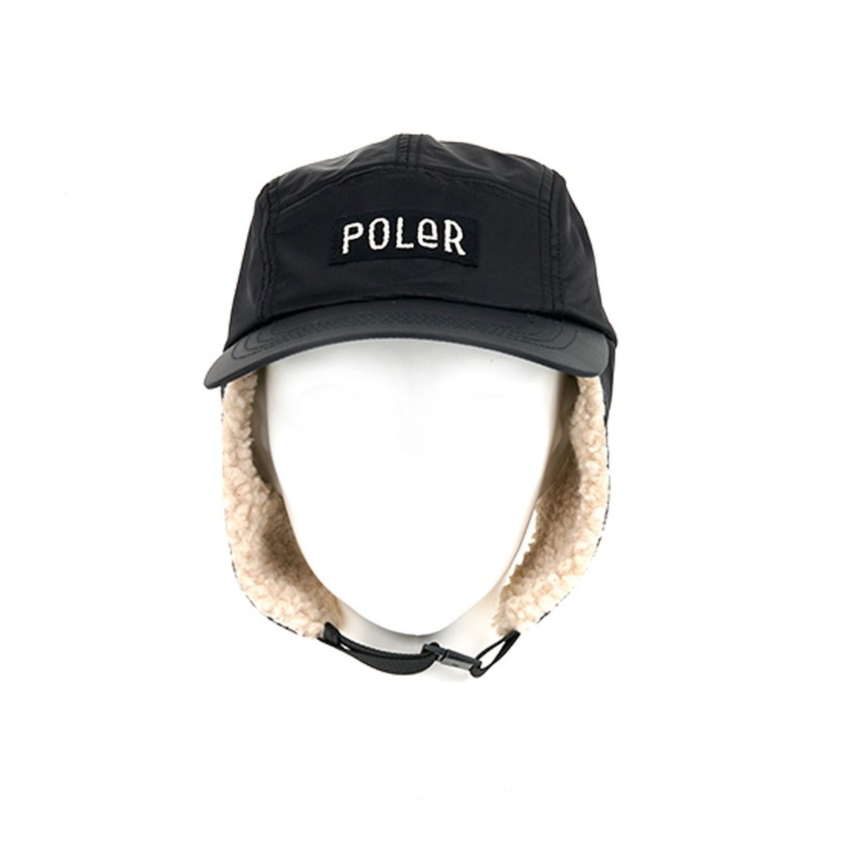 폴러스터프(POLERSTUFF) FURRY FONT FLIGHT NYLON FLAP CAP BLACK