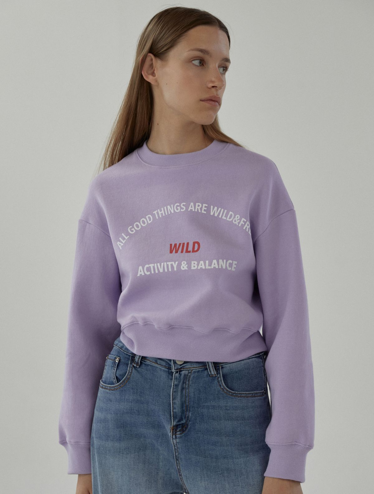 와일드웍스(WILDWORKS) A&B oval crop SWEATSHIRT_Light purple