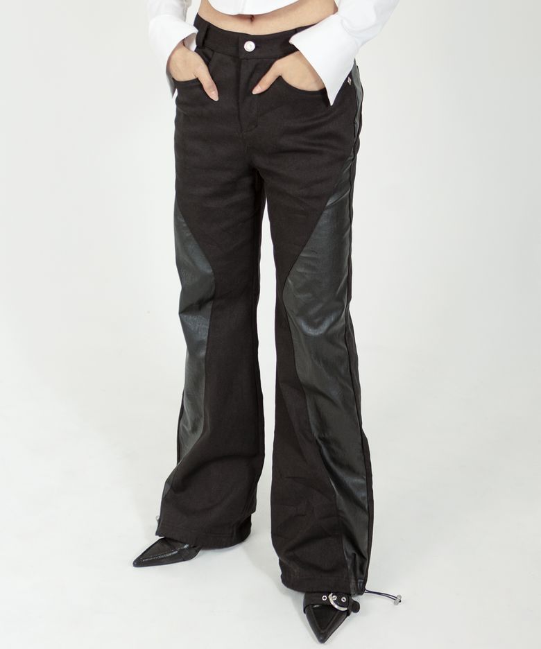 LEATHER POINT STRING PANTS #BLACK