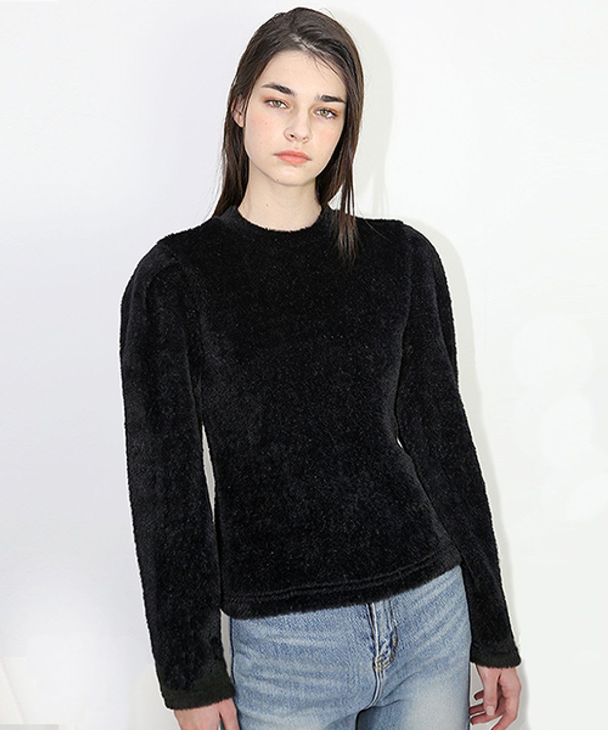 데미지니모닉(DAMAGE MNEMONIC) 퍼프퍼 니트 블랙 티셔츠_ Puff Fur Knit BK TS