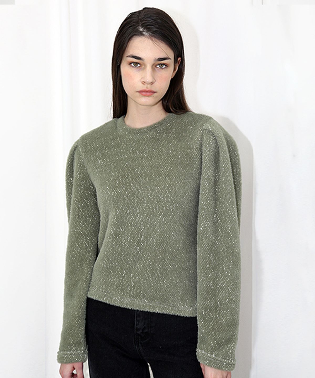 데미지니모닉(DAMAGE MNEMONIC) 퍼프퍼 니트 카키 티셔츠_ Puff Fur Knit KK TS