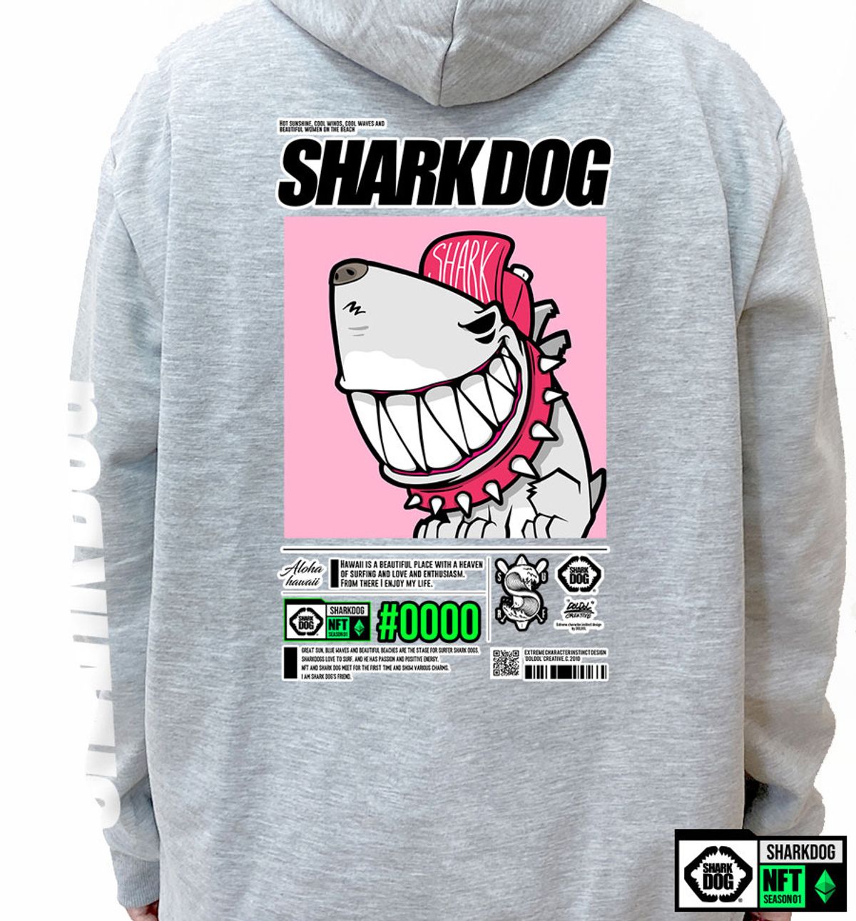돌돌(DOLDOL) SHARK-DOG-HOODY-249 샤크독 서핑 하와이 NFT 캐릭터 그래픽 후드티 후디