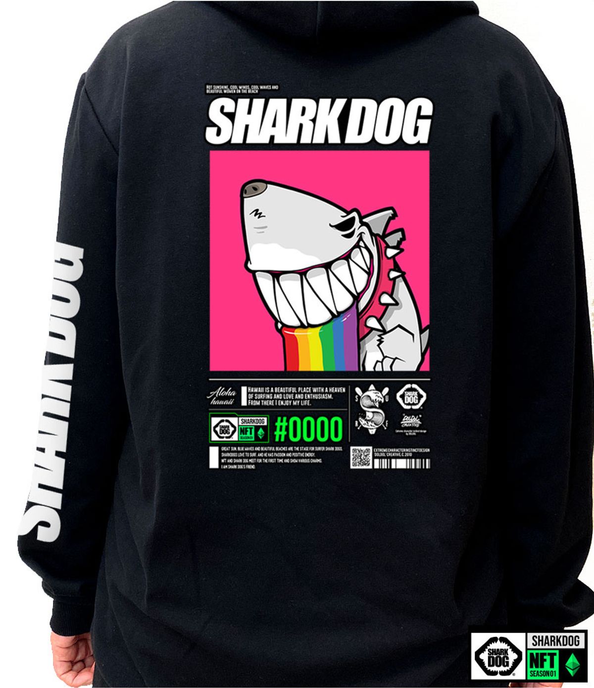 돌돌(DOLDOL) SHARK-DOG-HOODY-250 샤크독 서핑 하와이 NFT 캐릭터 그래픽 후드티 후디