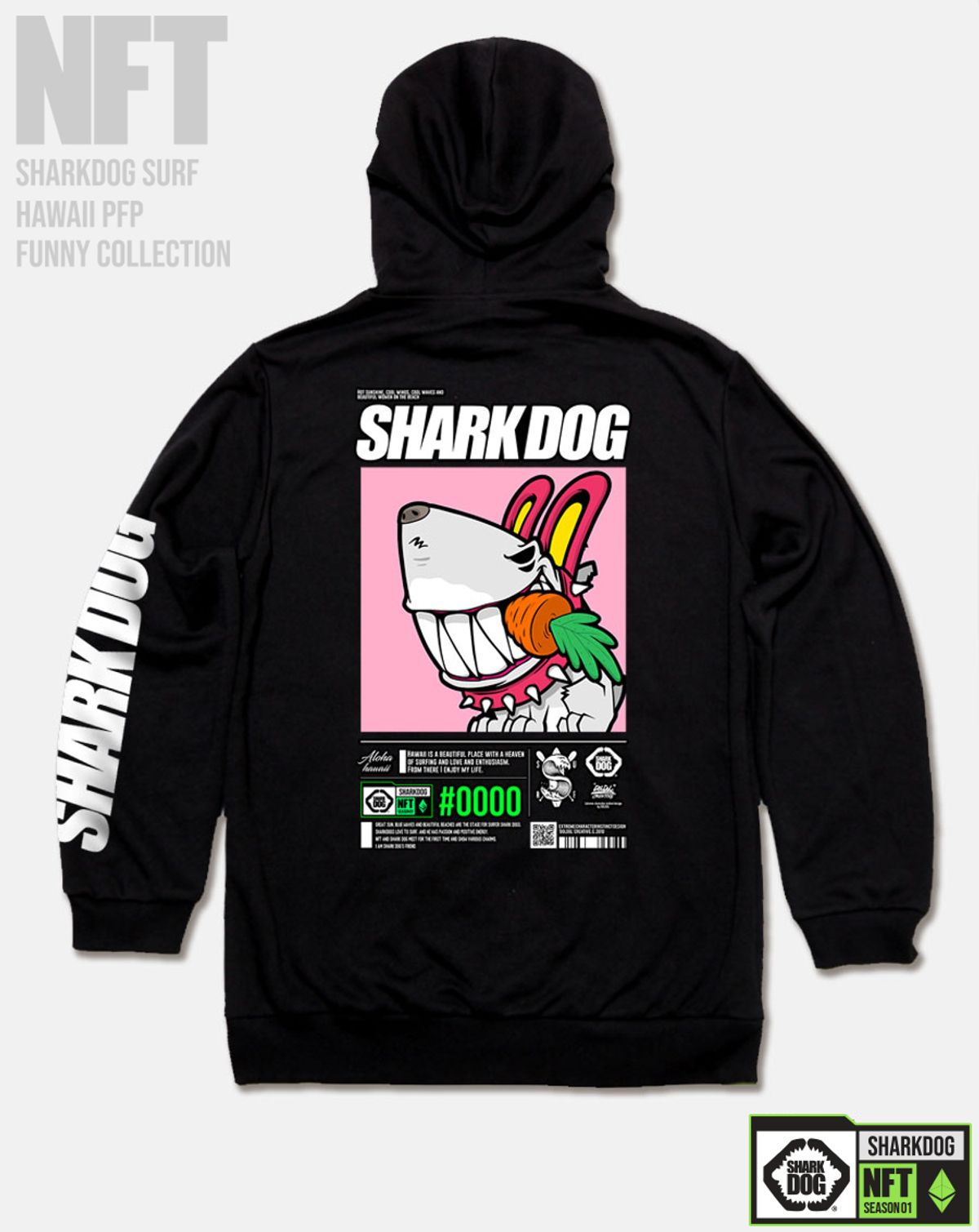 돌돌(DOLDOL) SHARK-DOG-HOODY-251 샤크독 서핑 하와이 NFT 캐릭터 그래픽 후드티 후디