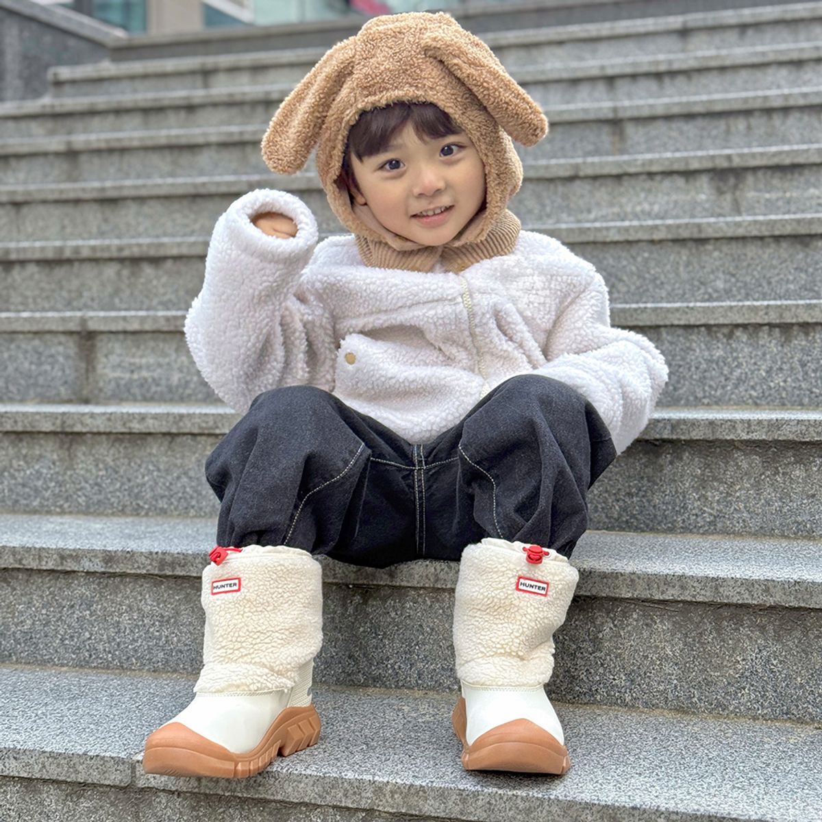 헌터 키즈(HUNTER KIDS) [JUNIOR] 주니어 인트레피드 쉐르파 스노우 부츠 - 화이트윌로우/로버러스트 JFT6057HERWWT