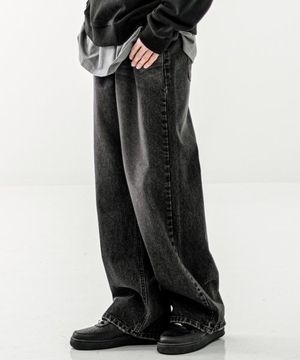 스모크 와이드 데님 팬츠 빈티지블랙 KMLP6669