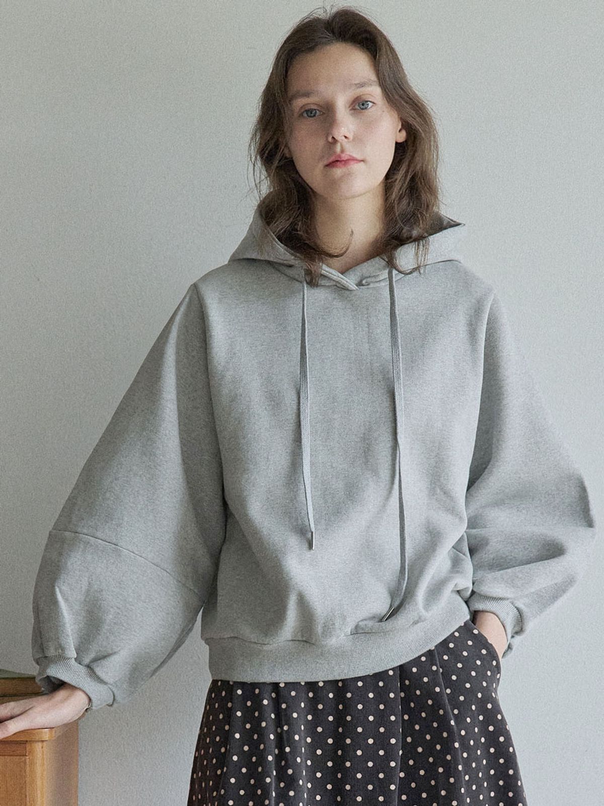 아방(AVANT-G) Balloon Sleeve Hooded T-shirt - GREY (기모)