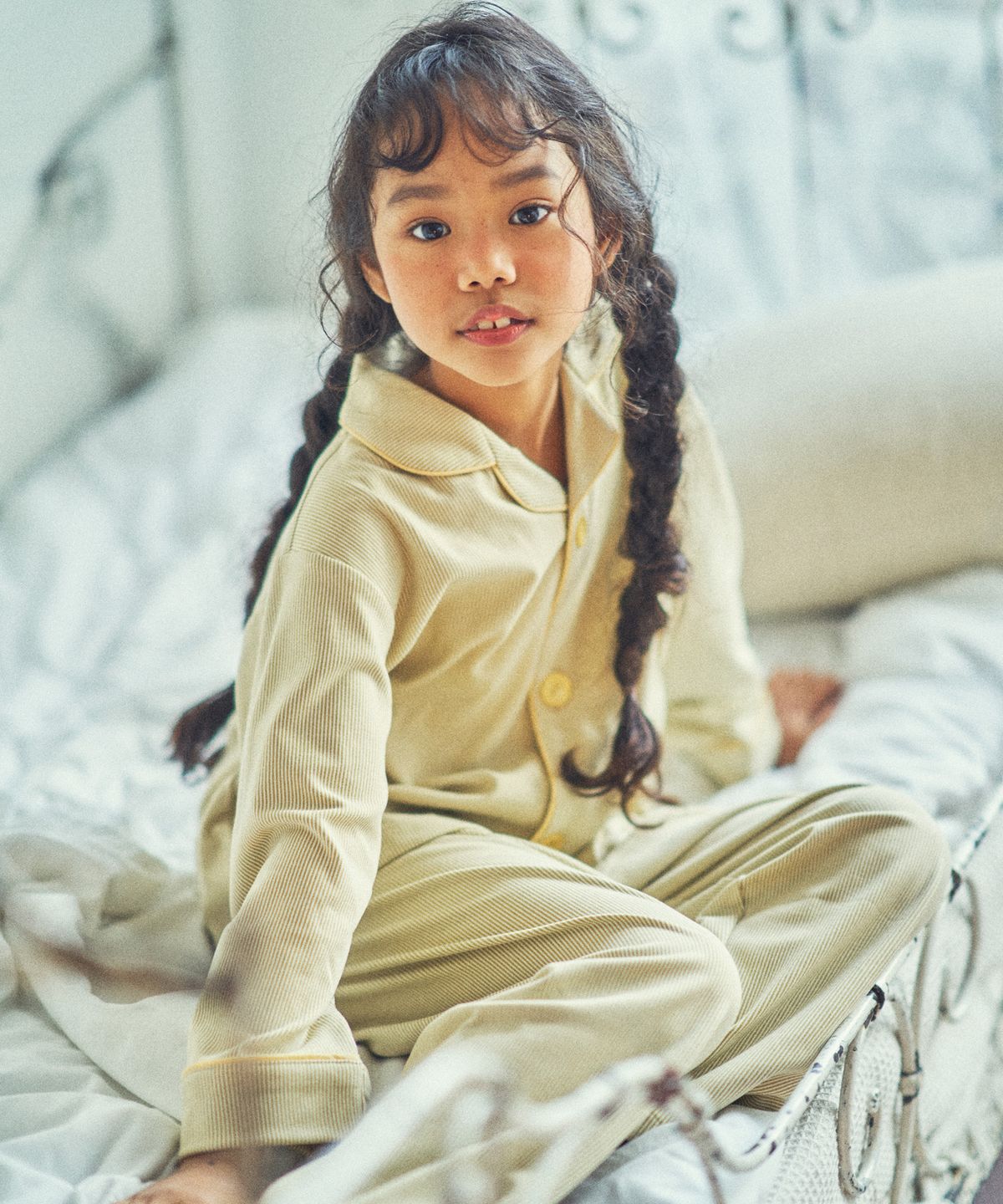 이루시다(IRUSIDA) 옐로우 벨렛 스트라이프 상하세트 아동 긴팔 잠옷