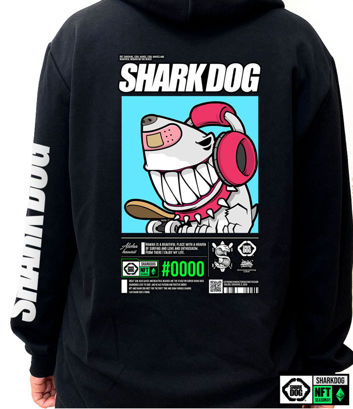 돌돌(DOLDOL) SHARK-DOG-HOODY-252 샤크독 서핑 하와이 NFT 캐릭터 그래픽 후드티 후디