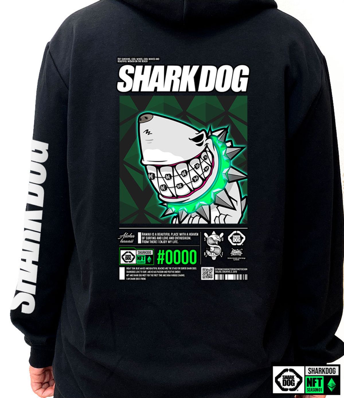 돌돌(DOLDOL) SHARK-DOG-HOODY-253 샤크독 서핑 하와이 NFT 캐릭터 그래픽 후드티 후디
