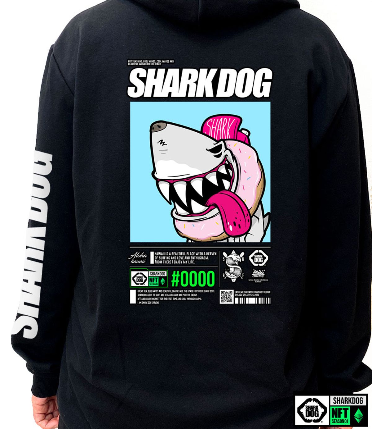 돌돌(DOLDOL) SHARK-DOG-HOODY-254 샤크독 서핑 하와이 NFT 캐릭터 그래픽 후드티 후디