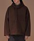 WOOLEN HOODED HALF-COAT (BROWN)
