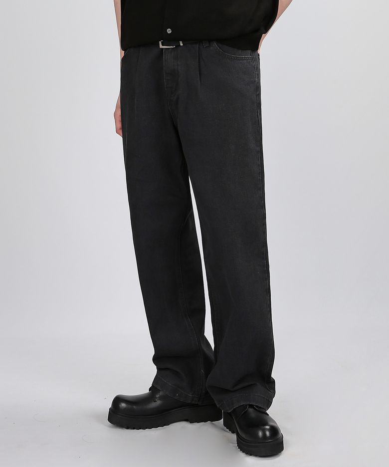 ONETUCK WIDE DENIM (WASHED BLACK)