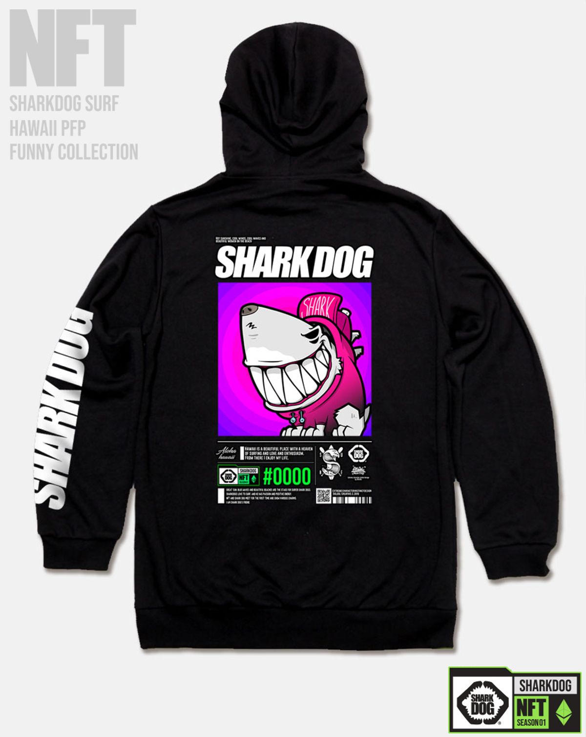 돌돌(DOLDOL) SHARK-DOG-HOODY-255 샤크독 서핑 하와이 NFT 캐릭터 그래픽 후드티 후디