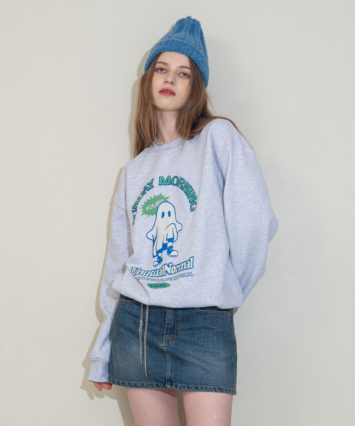 언유주얼 노말(UNUSUALNORMAL) MORNING GHOST SWEAT SHIRT _ MELANGE 기모